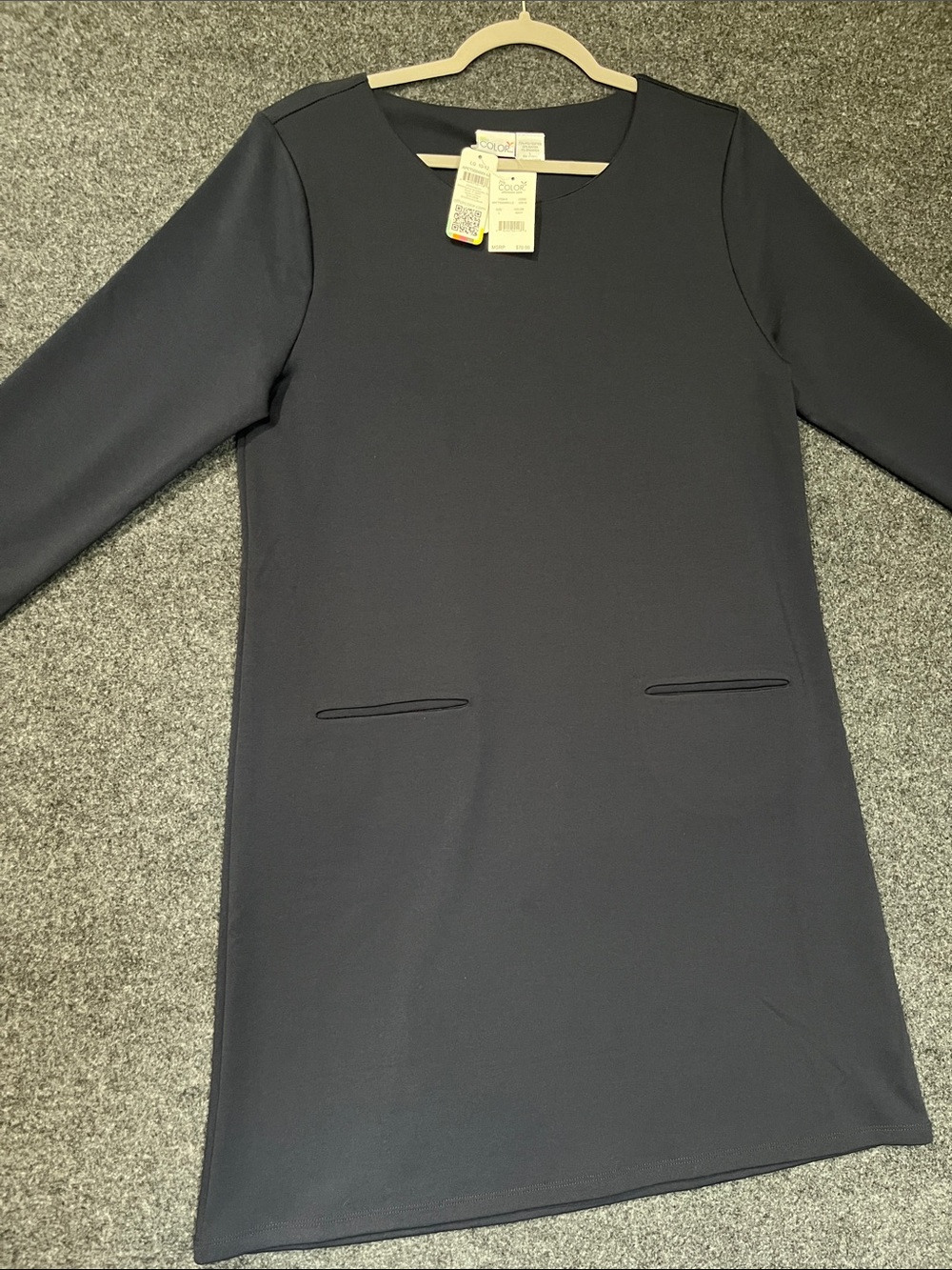 All For Color Navy Blue 3/4 Sleeve Shift Dress